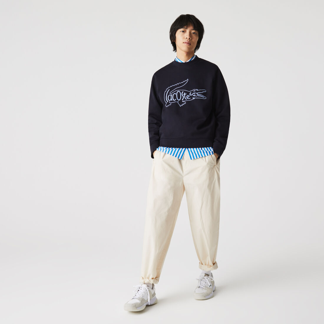 سويت شيرت القطن الصوفي للرجال بفتحة رقبة مستديرة وشعار التمساح المطرز سويت شيرت القطن الصوفي للرجال بفتحة رقبة مستديرة وشعار التمساح المطرز