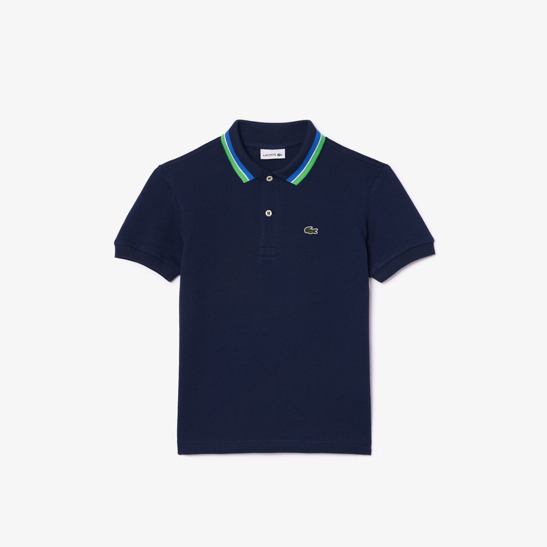 Boys' Lacoste Tricolour Collar Cotton Petit Pique Polo