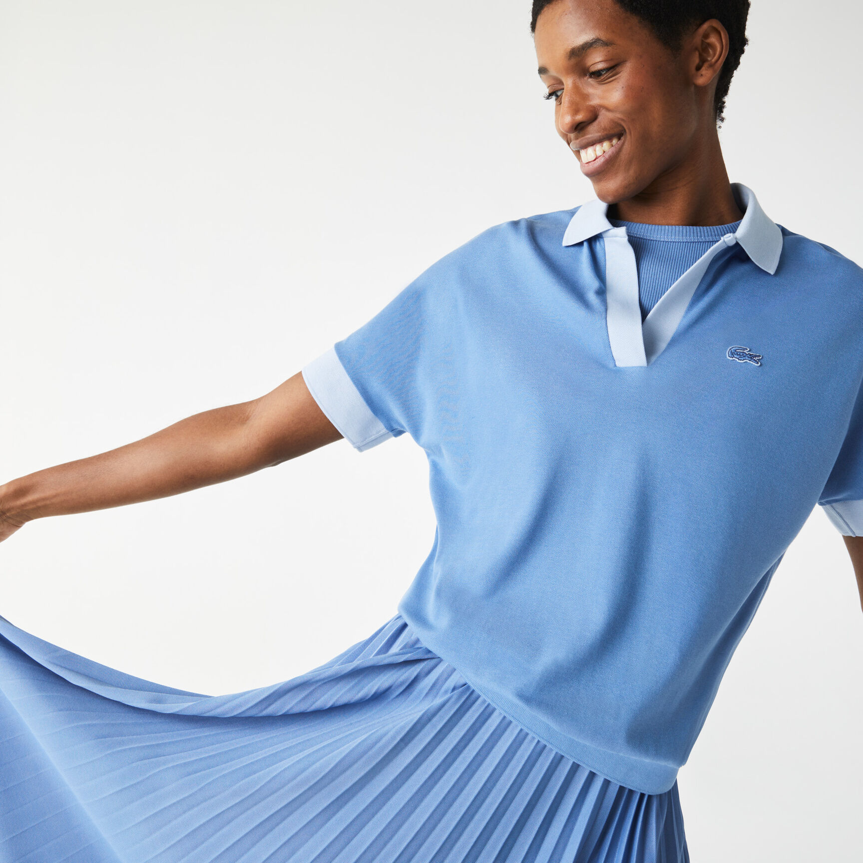Women’s Lacoste Loose Fit Open Collar Flowing Piqué Polo Women’s Lacoste Loose Fit Open Collar Flowing Piqué Polo