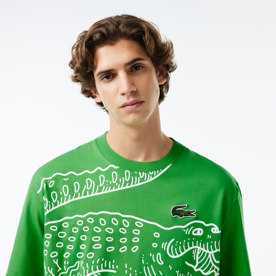 Men's Lacoste Round Neck Loose Fit Crocodile Print T-shirt Men's Lacoste Round Neck Loose Fit Crocodile Print T-shirt