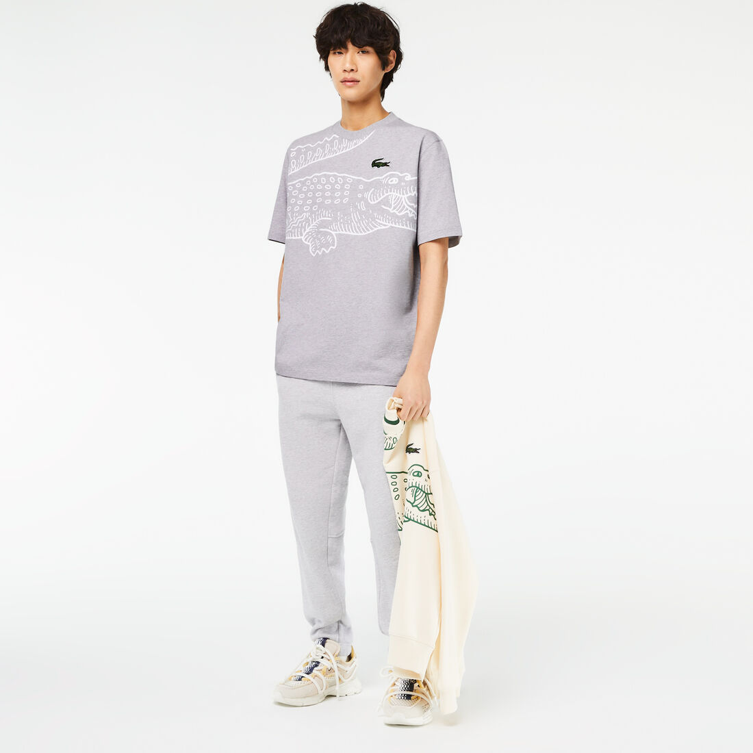 Men's Lacoste Round Neck Loose Fit Crocodile Print T-shirt Men's Lacoste Round Neck Loose Fit Crocodile Print T-shirt