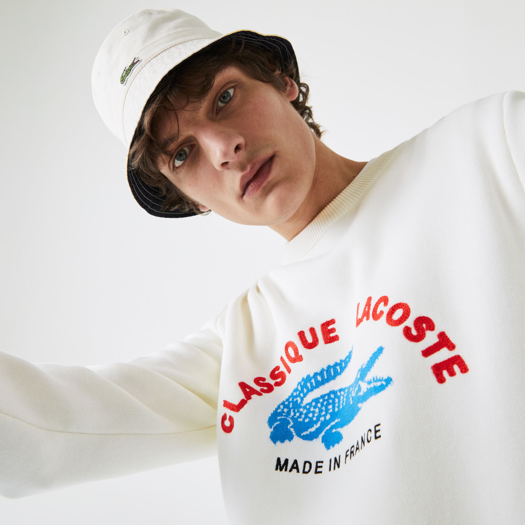lacoste men s made in france crew neck embroidered stretch cotton sweater