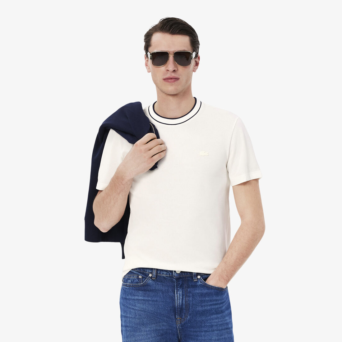 Stretch Pique Stripe Collar T-shirt