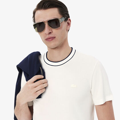 Stretch Pique Stripe Collar T-shirt