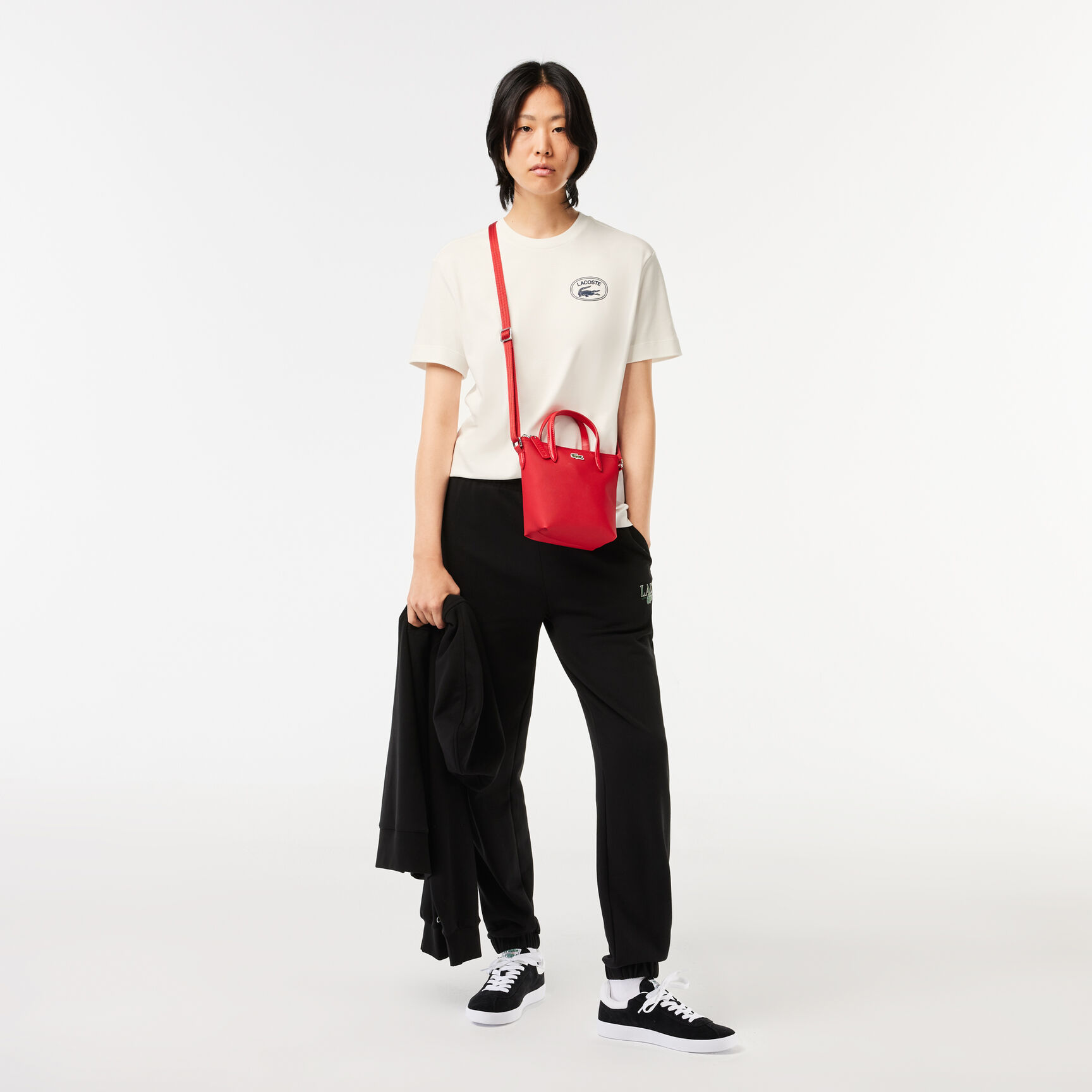 تي شيرت لاكوست جيرسيه قطن بطبعة شعار واسم الماركة