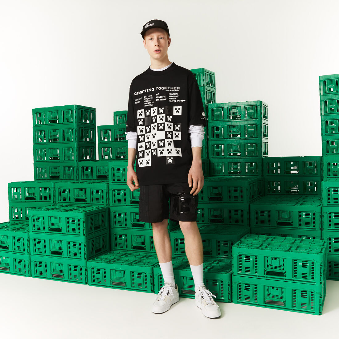 Men's Lacoste L!VE Collab Minecraft Loose Fit Organic Cotton T-Shirt Men's Lacoste L!VE Collab Minecraft Loose Fit Organic Cotton T-Shirt