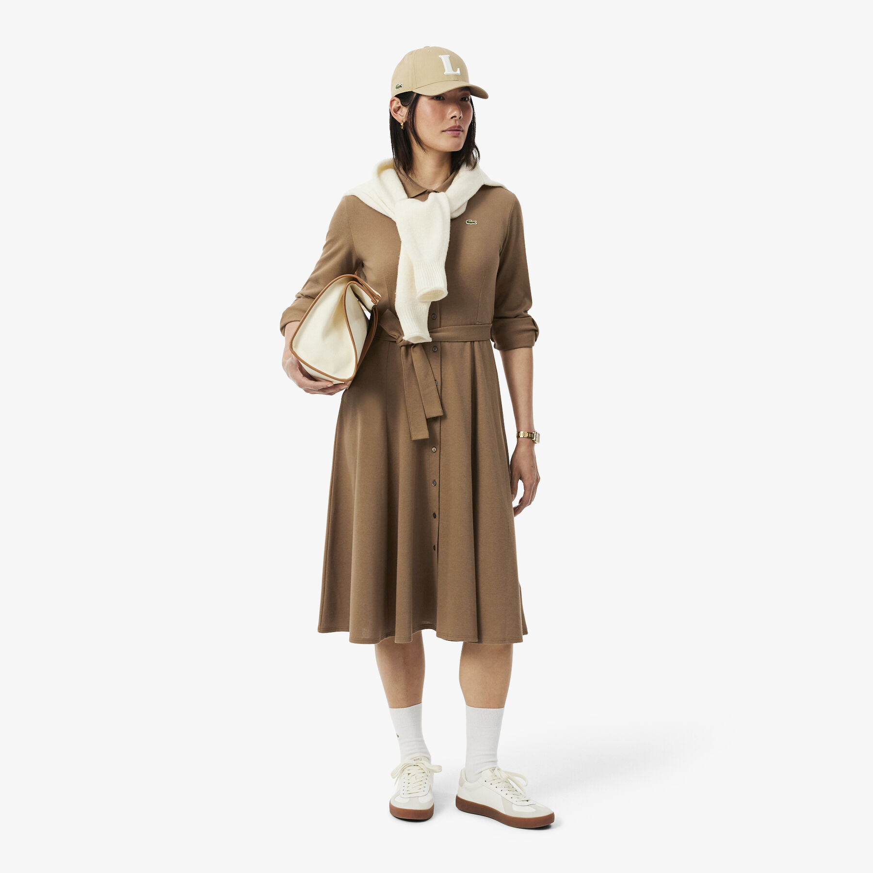 Polo Collar Belted Petit Pique Dress lacoste polo collar belted petit pique dress