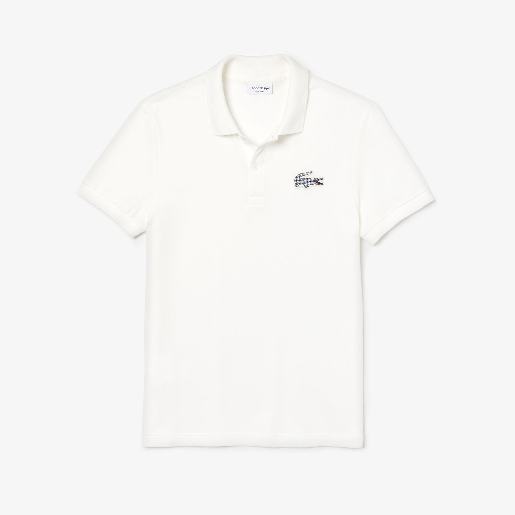 قميص بولو للرجال من البيكيه ذو قصة عادية، مزدان بشارة التمساح المزركشة بنقوش المربعات من Lacoste لاكوست قميص بولو للرجال من البيكيه ذو قصة عادية، مزدان بشارة التمساح المزركشة بنقوش المربعات من lacoste