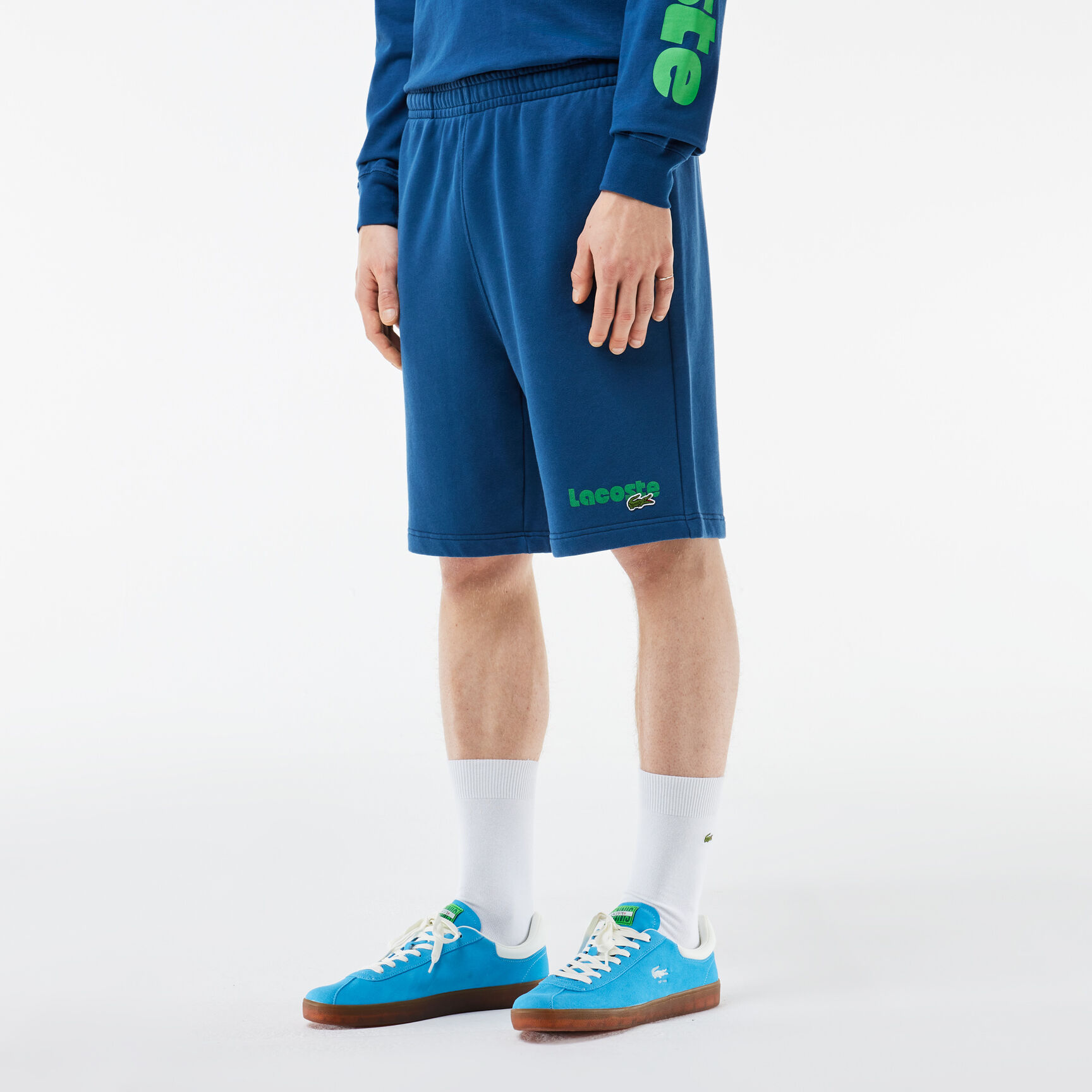 Washed Effect Lacoste Print Jogger Shorts