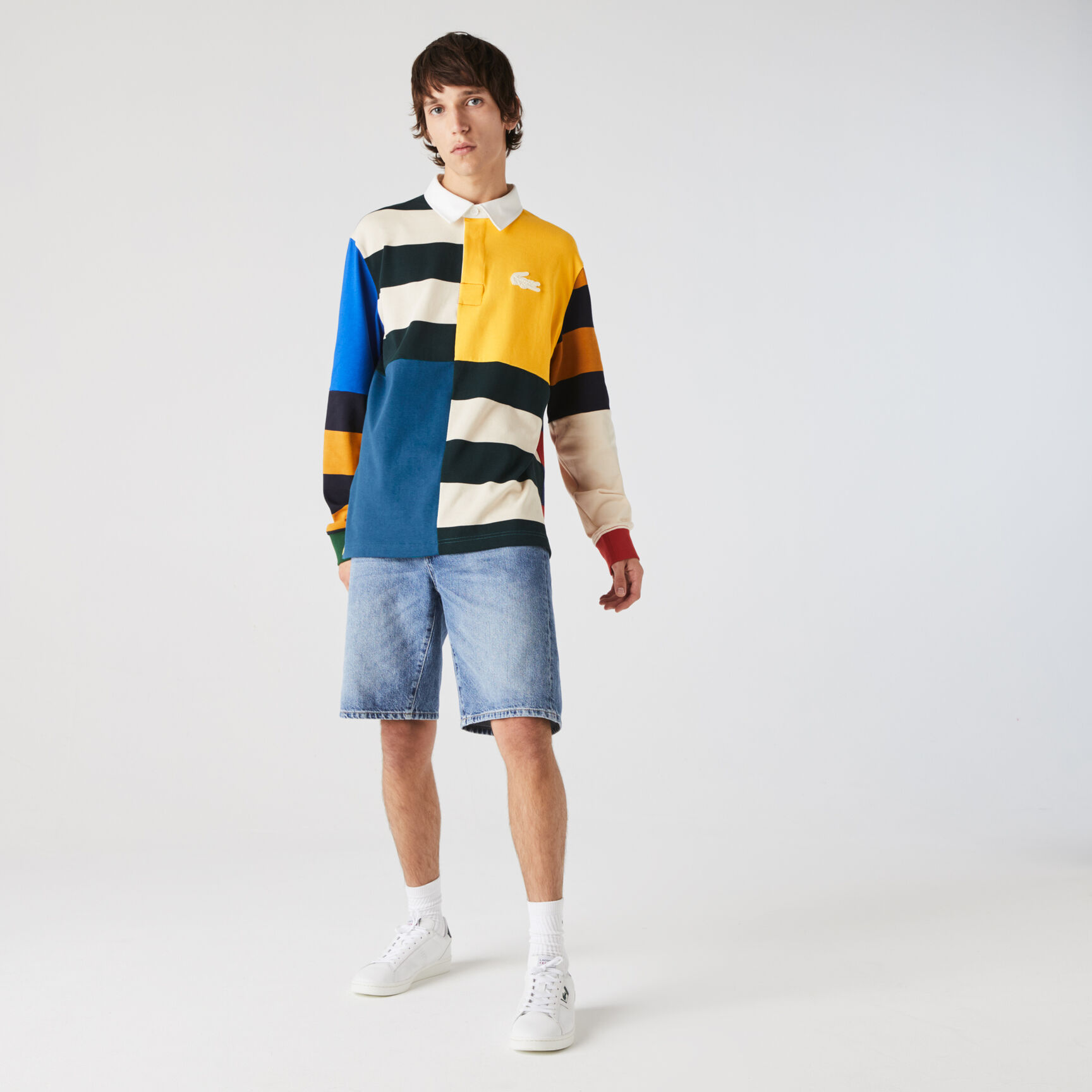 قميص بولو قطني للرجال تصميم الرجبي بكتل لونية وقصة فضفاضة مجموعة Lacoste LIVE قميص بولو قطني للرجال تصميم الرجبي بكتل لونية وقصة فضفاضة مجموعة Lacoste LIVE