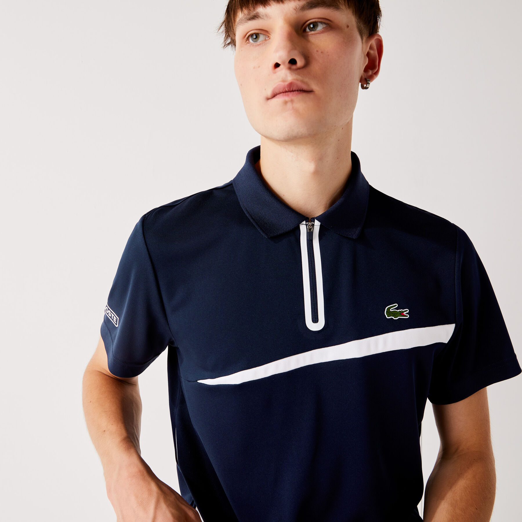 لاكوست قميص بولو للتنس من البيكيه المسامي مع أجزاء مستطيلية مجموعة lacoste sport للرجال