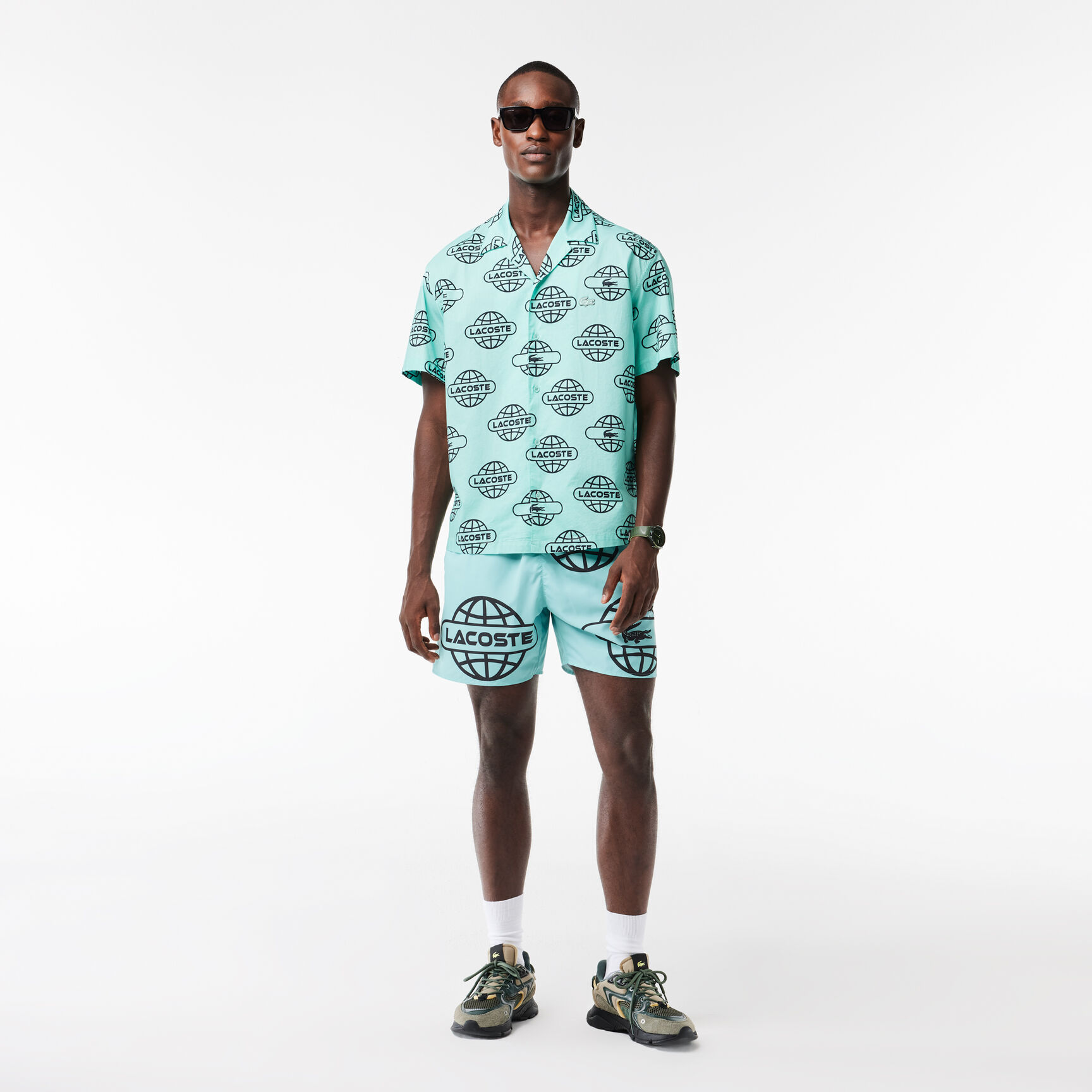 Globe Print Lacoste Cotton Twill Shirt Globe Print Lacoste Cotton Twill Shirt