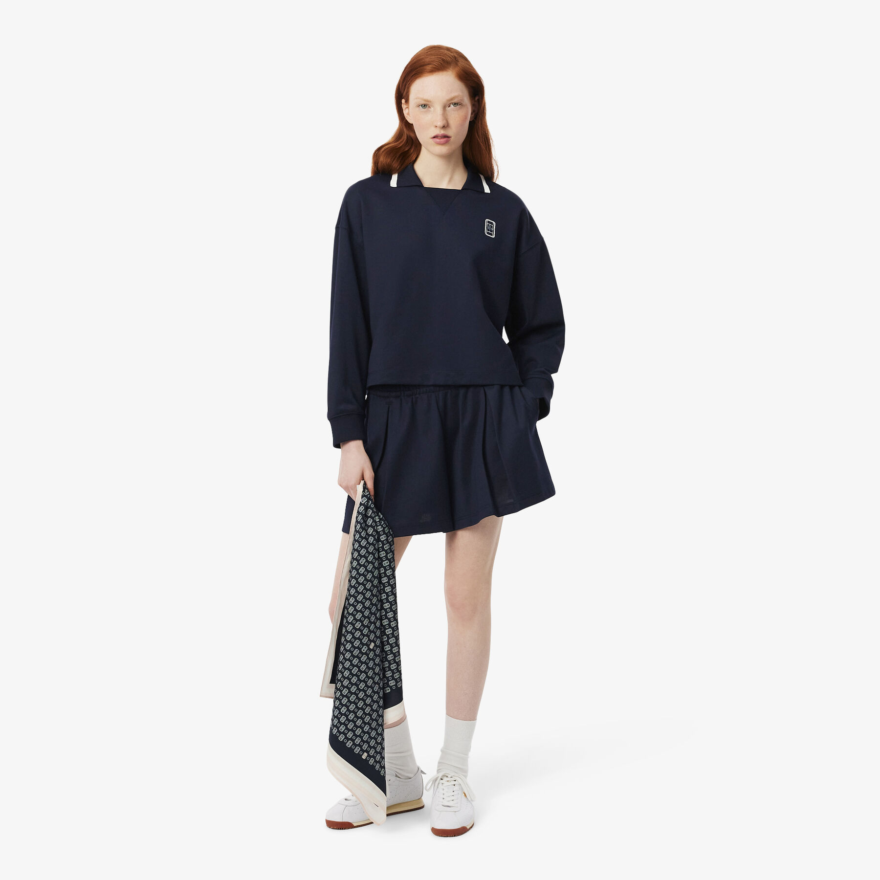 lacoste oversized polo collar pique sweatshirt