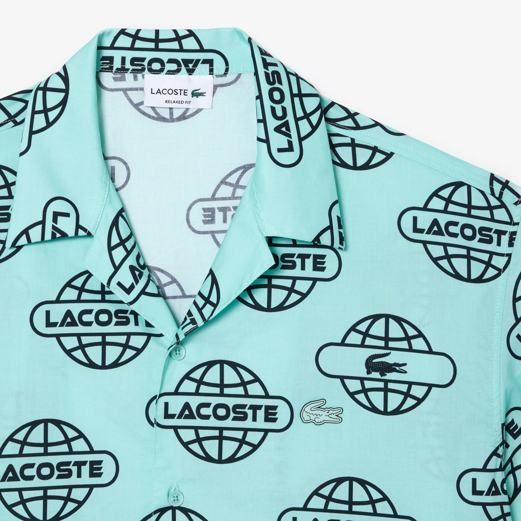 Globe Print Lacoste Cotton Twill Shirt Globe Print Lacoste Cotton Twill Shirt