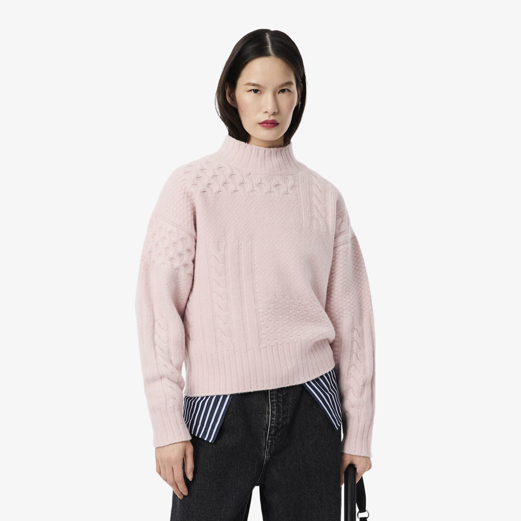 Patchwork Effect High Neck Wool Sweater