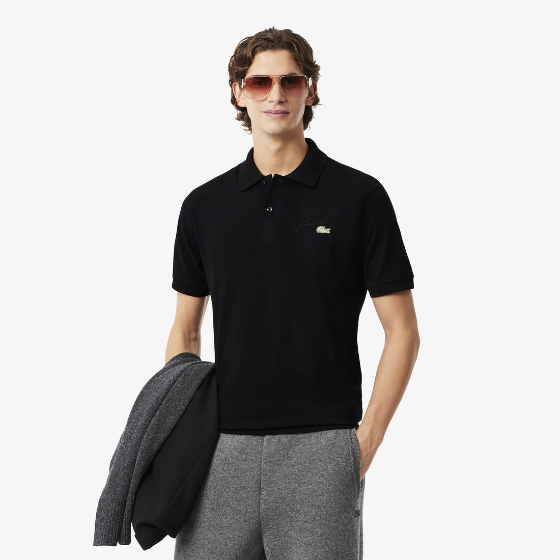 Classic Fit Embroidery Detail Pique Polo Shirt
