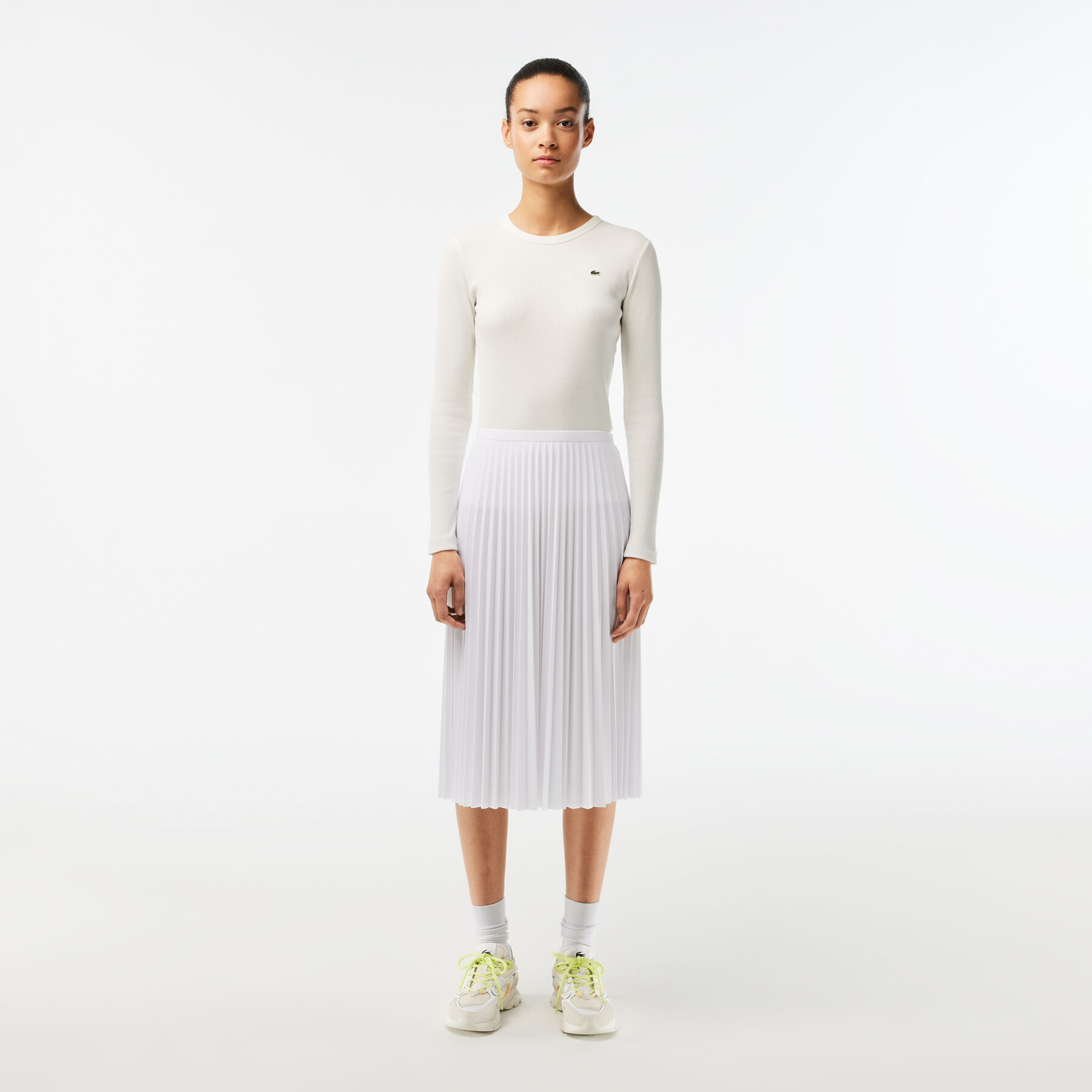 Elastic Waist Fluid Pleated Skirt lacoste elastic waist fluid pleated skirt