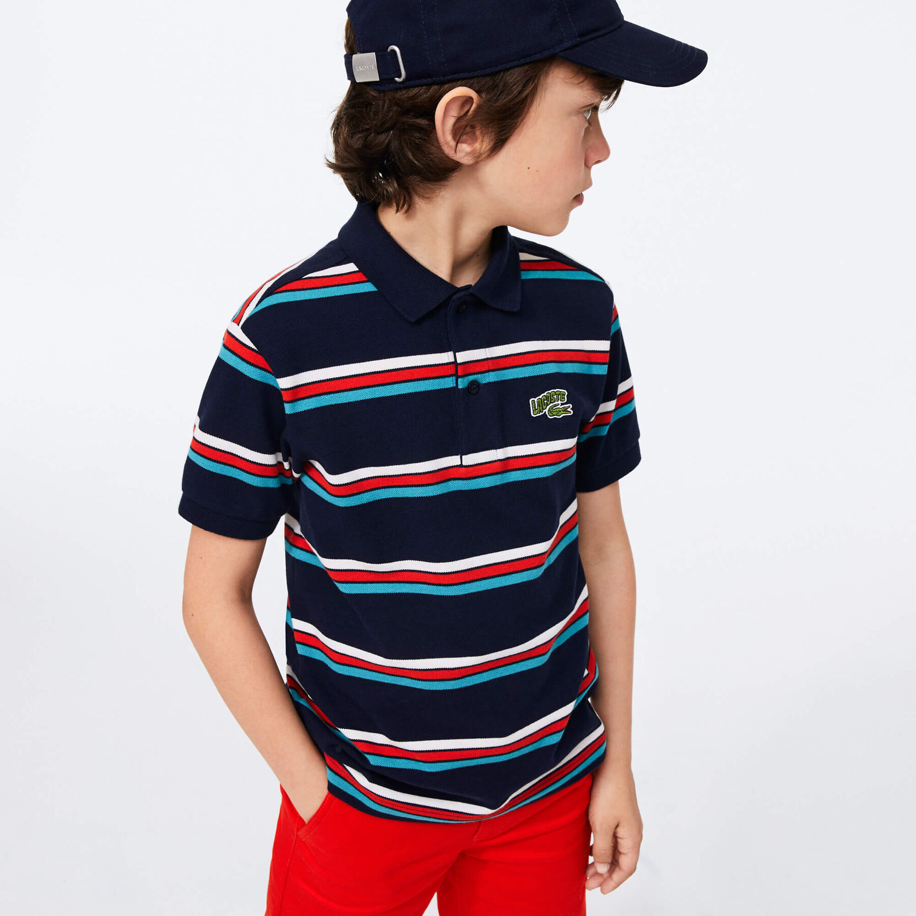 boys  lacoste badge striped cotton piqu  polo shirt