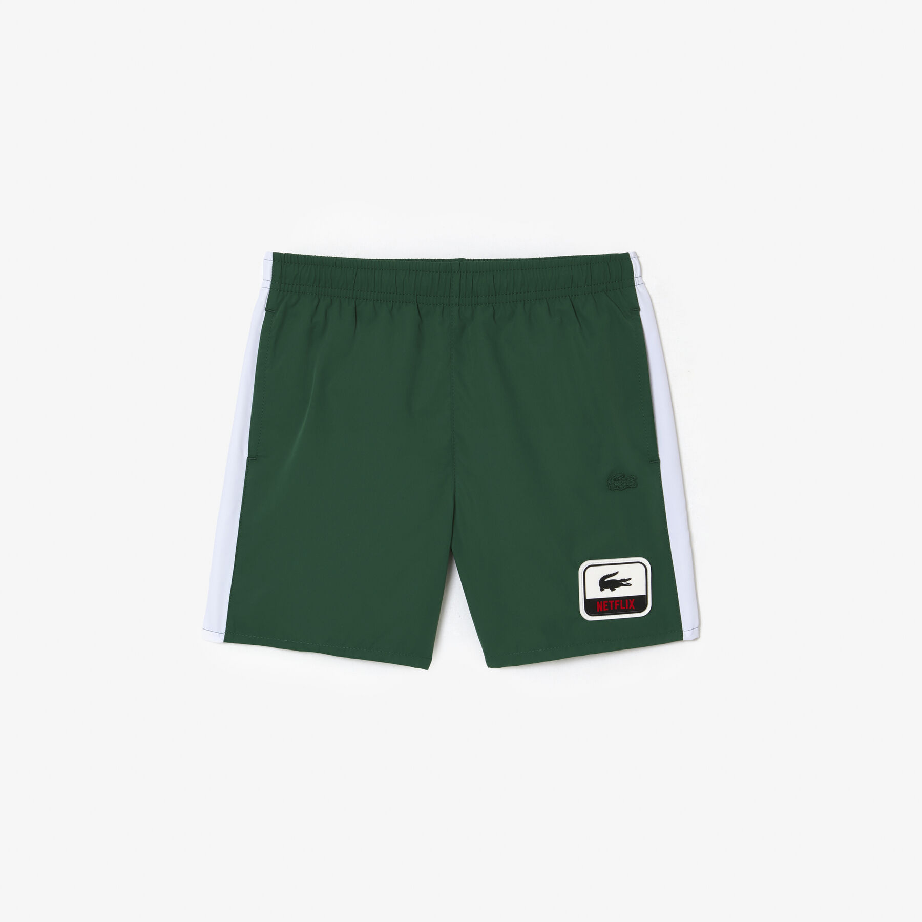 boy s lacoste x netflix contrast badge swim trunks