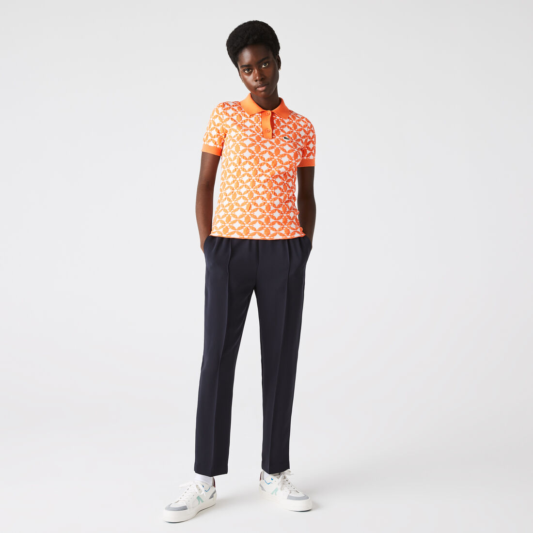 Women's Lacoste L!VE Slim Fit Vintage Design Jacquard Polo Shirt Women's Lacoste L!VE Slim Fit Vintage Design Jacquard Polo Shirt