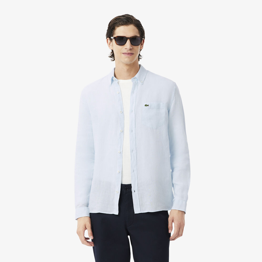 Regular Fit Linen Shirt Light Blue LACOSTE KSA Regular Fit Linen Shirt Light Blue LACOSTE KSA