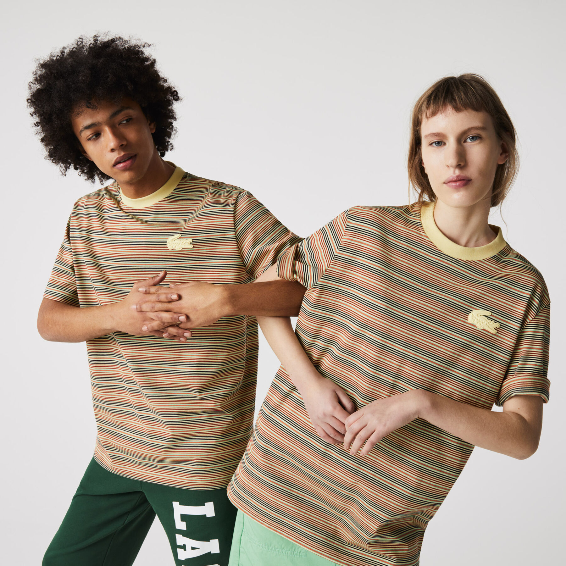 Unisex Lacoste LIVE Loose Fit Crew Neck Striped Cotton T-shirt unisex lacoste live loose fit crew neck striped cotton t shirt
