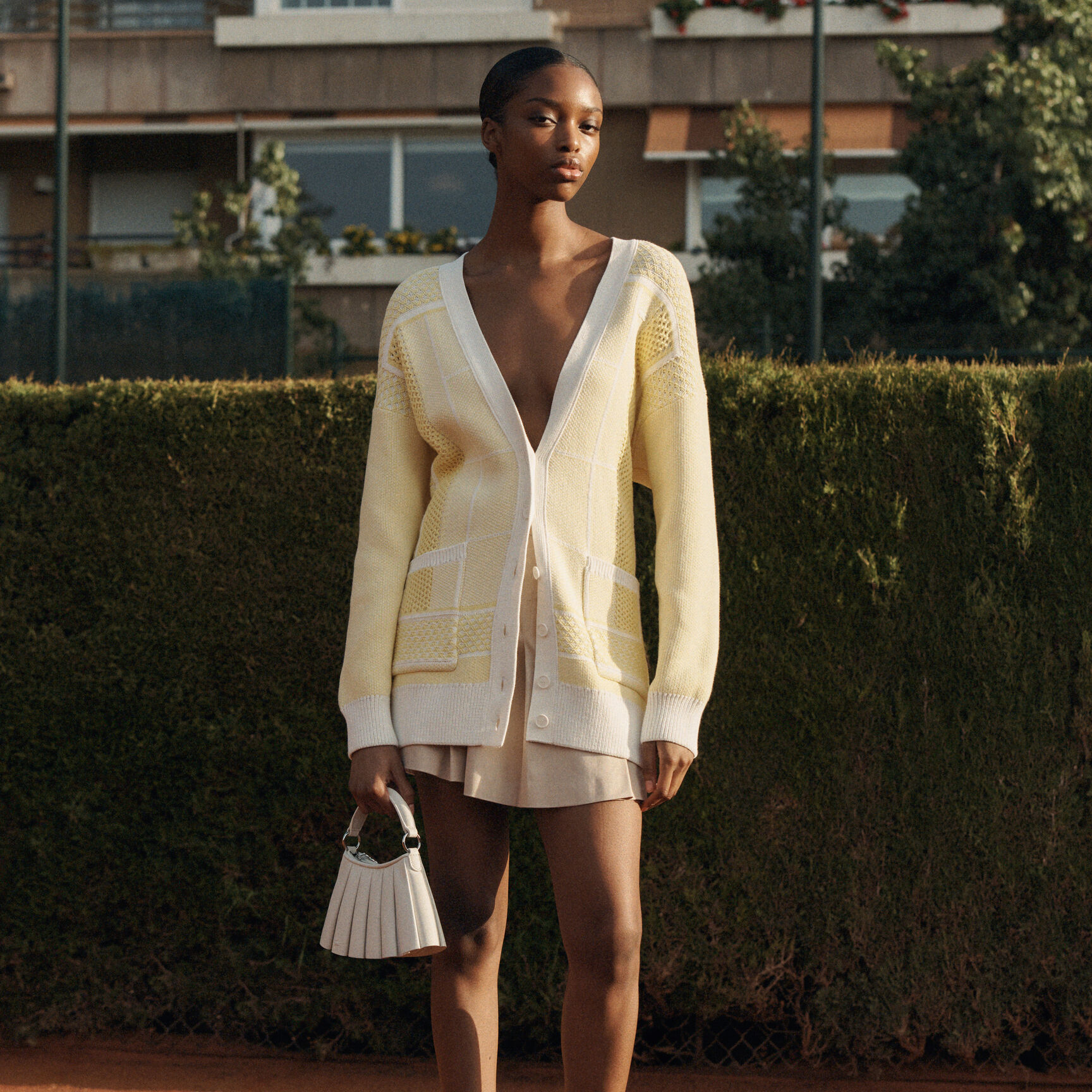 Tennis Court Jacquard Long Cardigan