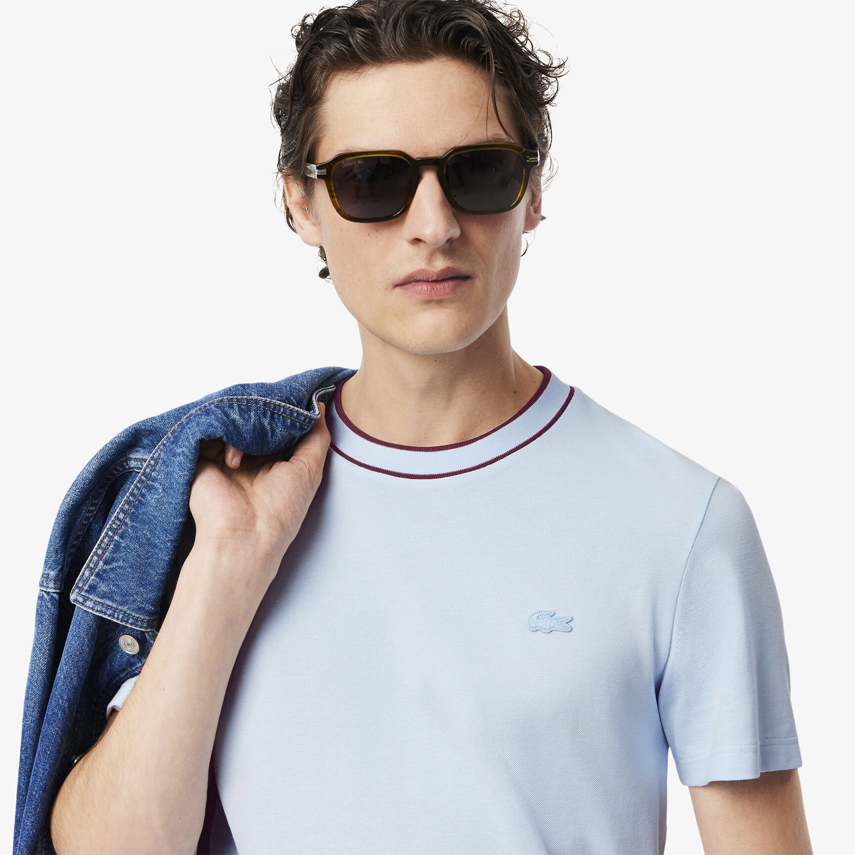 Stretch Pique Stripe Collar T-shirt