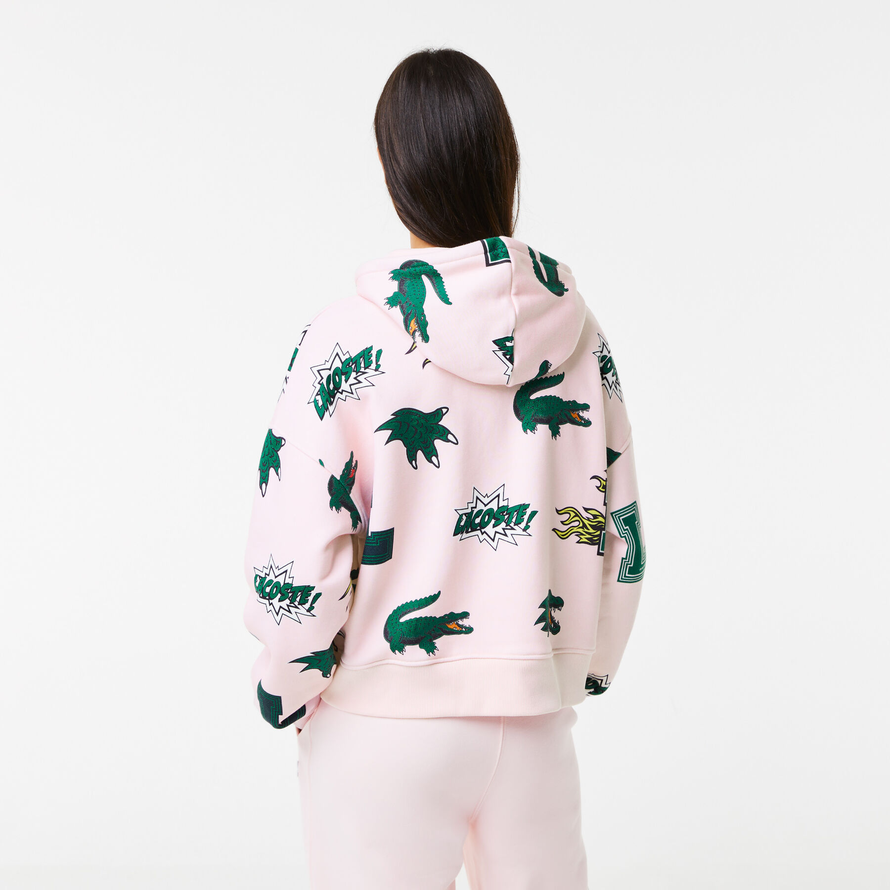 lacoste women s holiday oversized fit hooded fleece sweatshirt