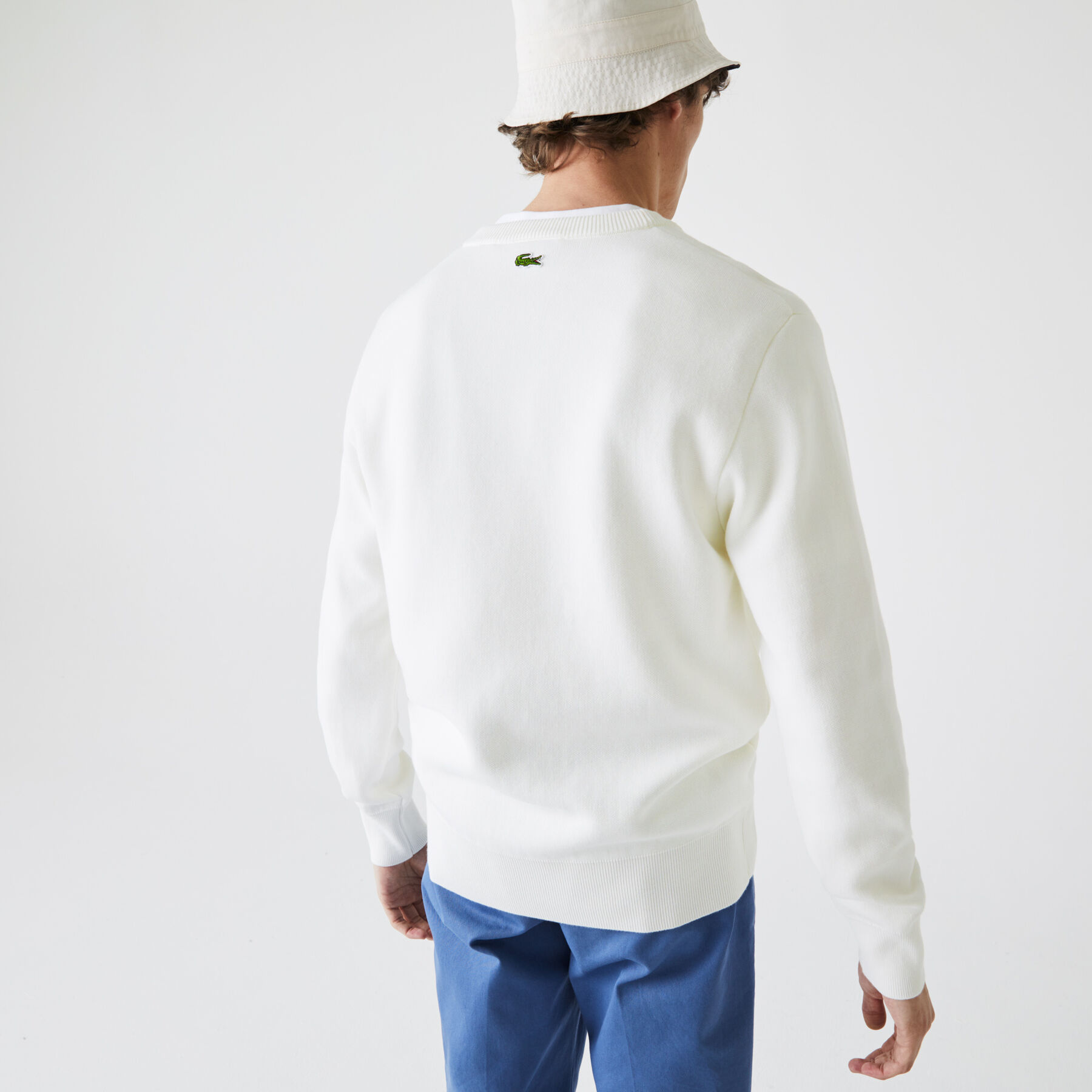 lacoste men s made in france crew neck embroidered stretch cotton sweater