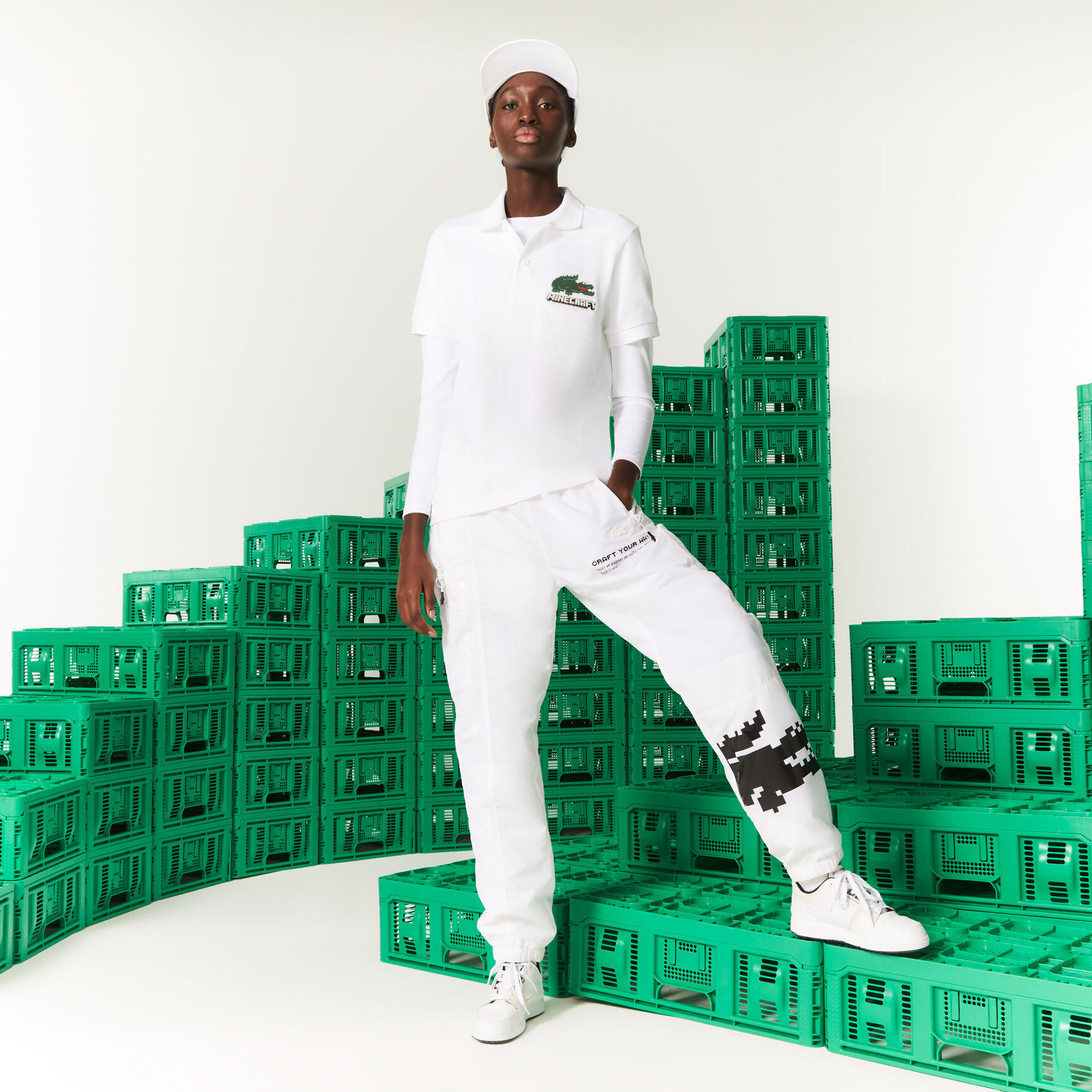 تيشيرت بولو قطن عضوي بقصة كلاسيكية للجنسين مجموعة Lacoste x Minecraft
