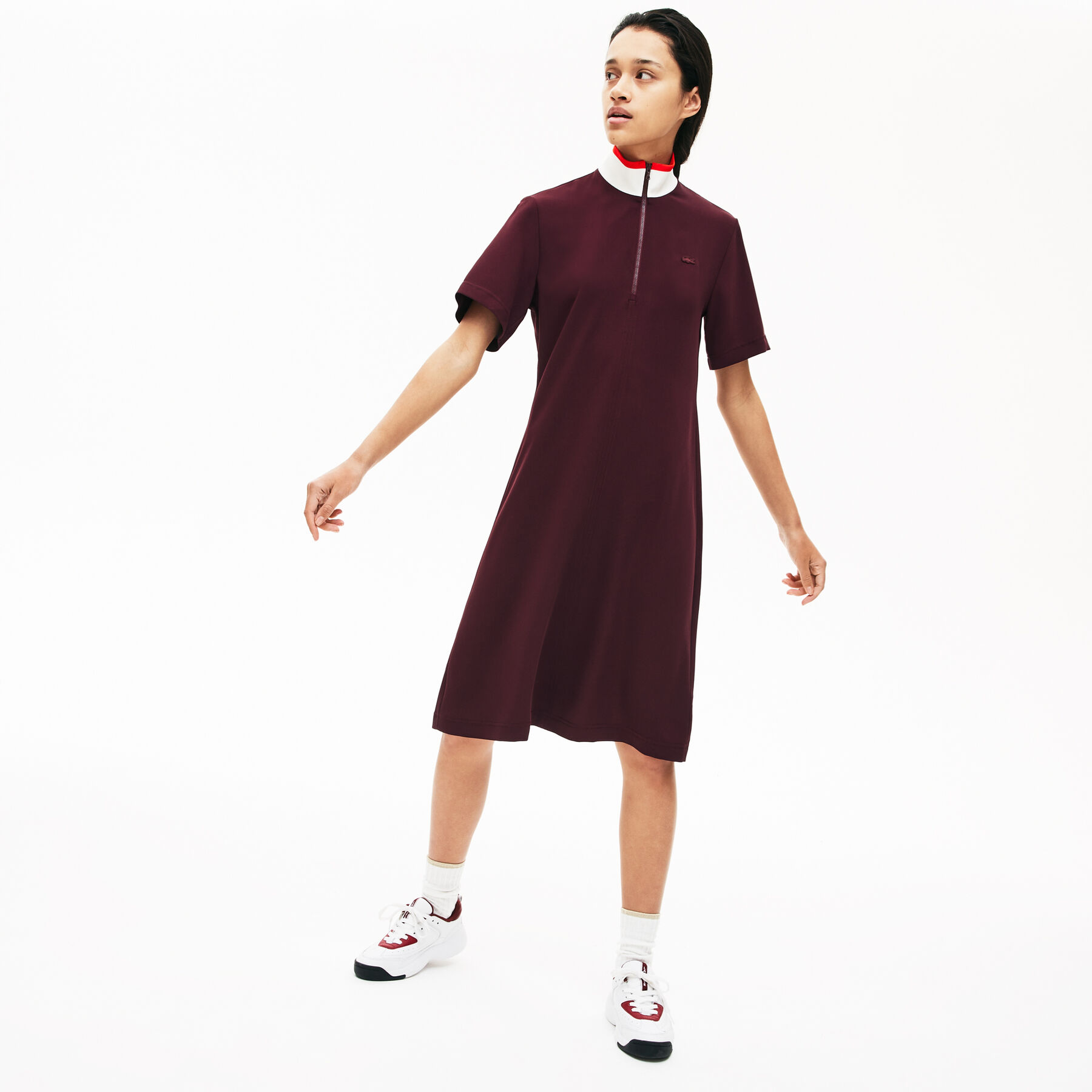 lacoste women s full zip flowy polo dress