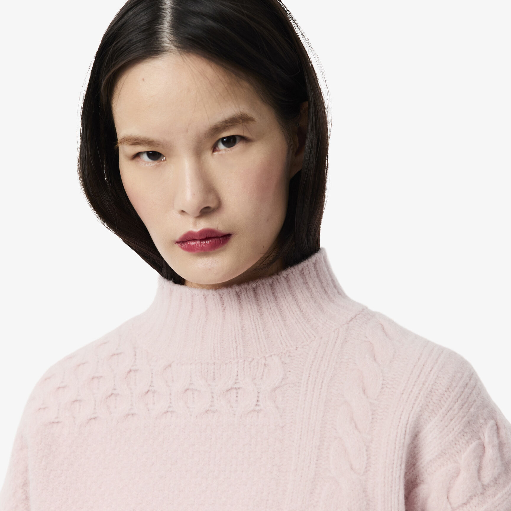 Patchwork Effect High Neck Wool Sweater