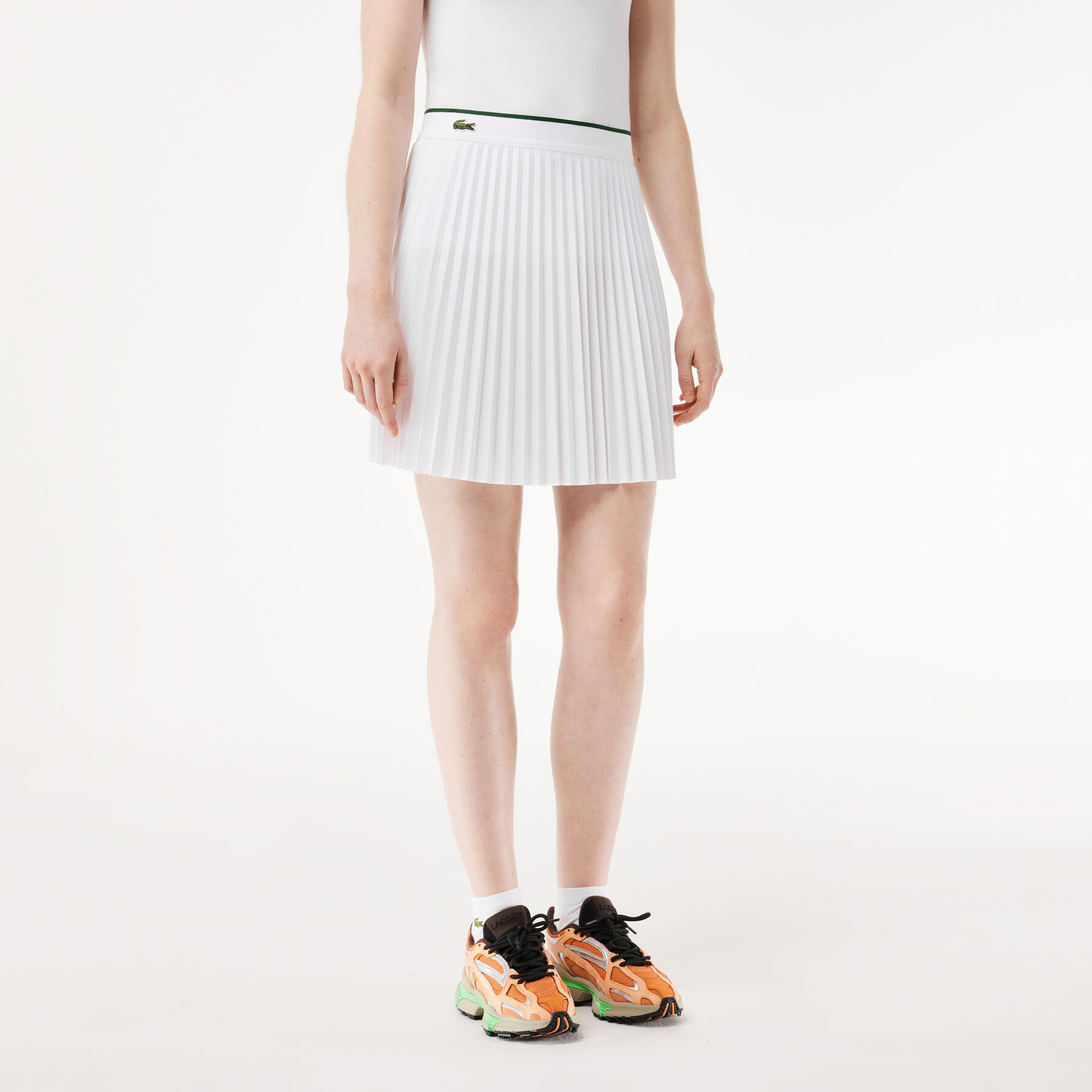 lacoste short pleated elastic waist skirt