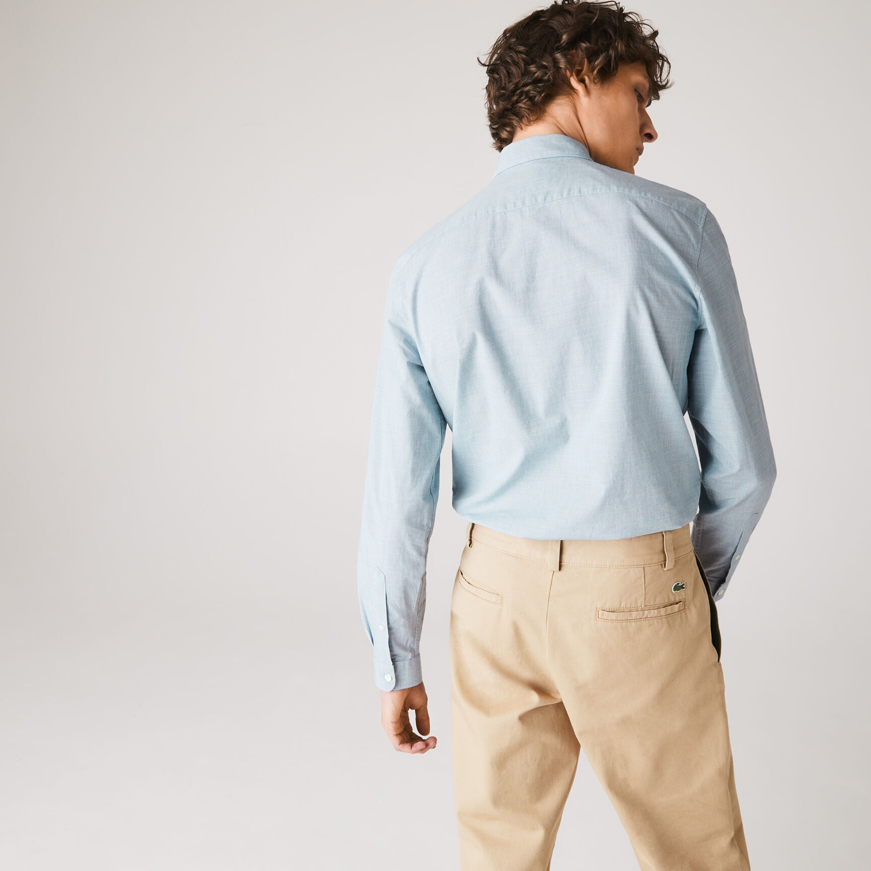 قميص قطن مع نقشة هاوندستوث صغيرة بقصة ضيقة للرجال