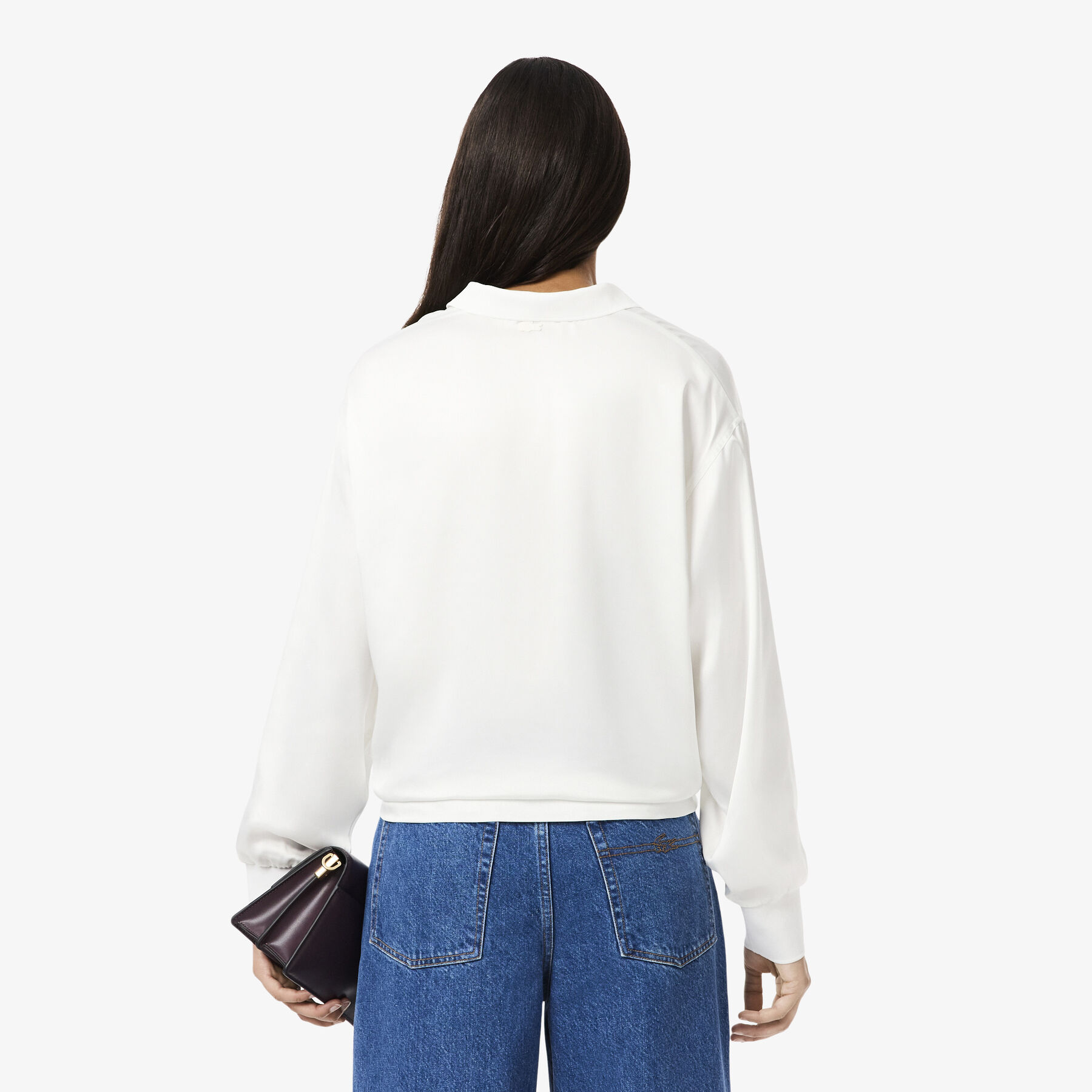 Long Sleeved Oversized Satin Polo Shirt