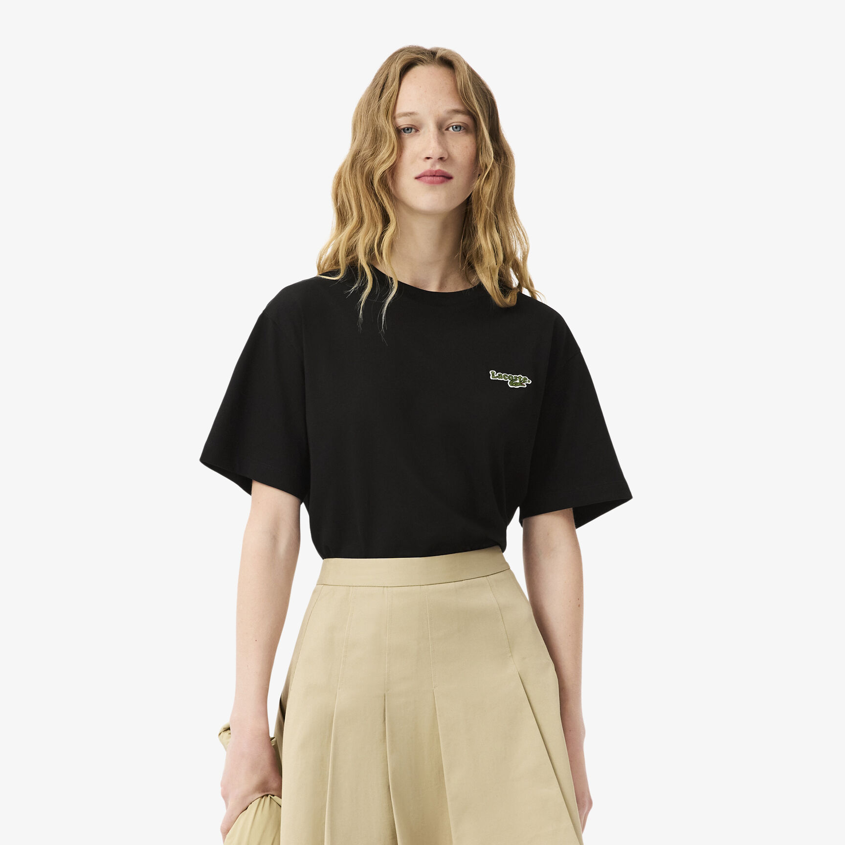 تي شيرت قطني قصير الحجم بشعار الماركة