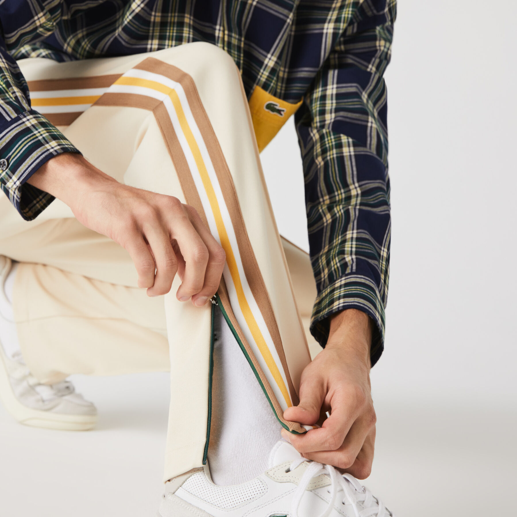 lacoste men s straight cut heritage contrast bands tracksuit pants