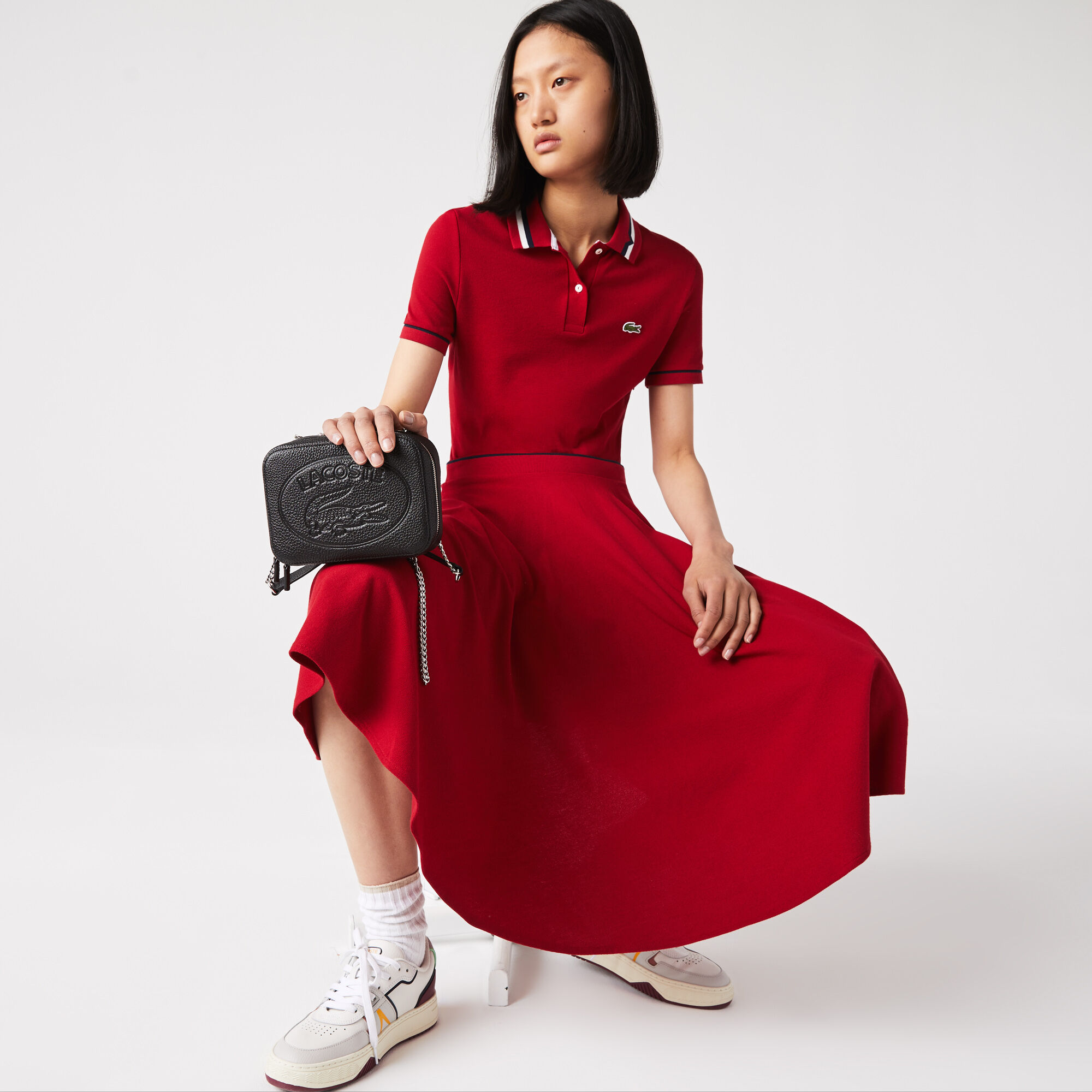 Buy Women s Croco Crew Grained Leather Zip Shoulder Bag Lacoste SA
