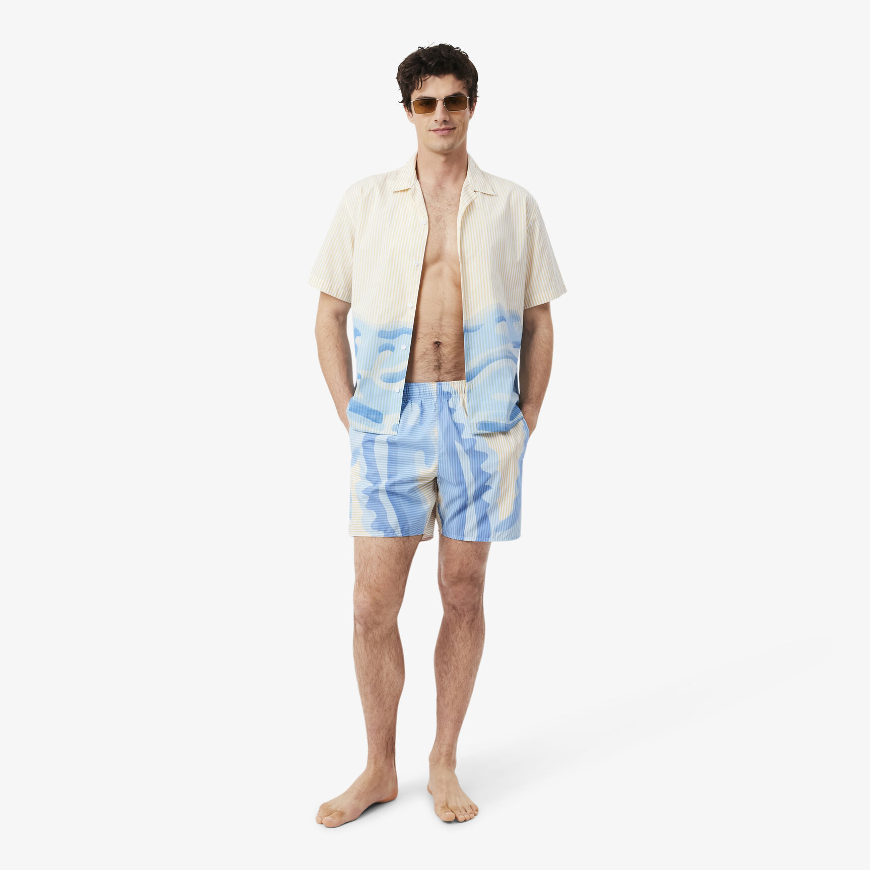 Mid Length Striped Swim Trunks