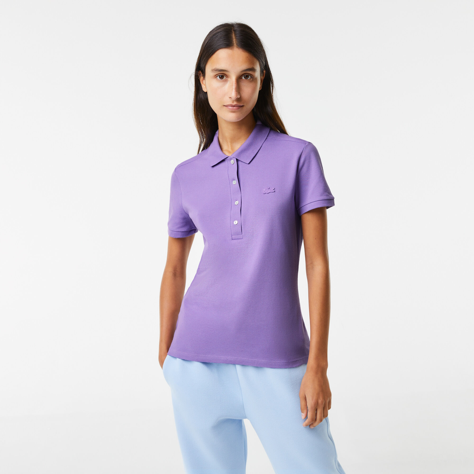 Purple lacoste polo shirt sales