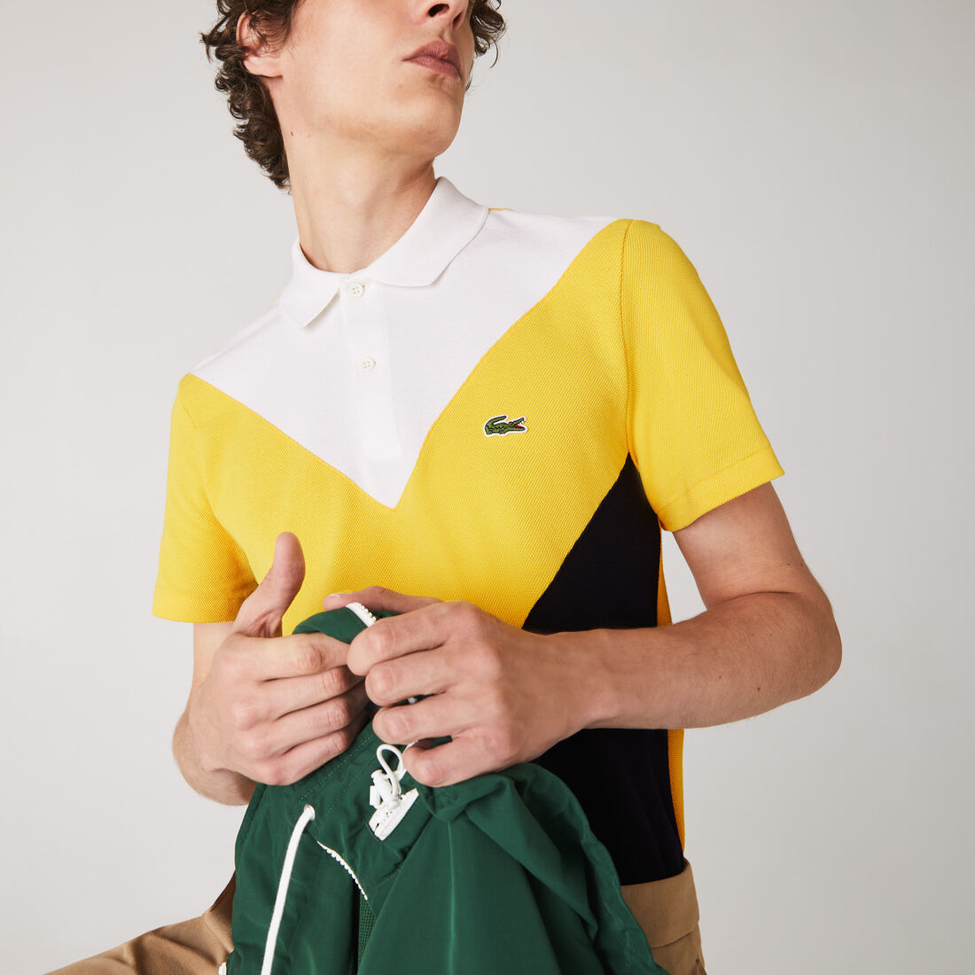 Men's Lacoste Regular Fit Geometric Colourblock Piqué Polo Shirt Men's Lacoste Regular Fit Geometric Colourblock Piqué Polo Shirt
