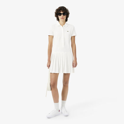 Stretch Pique Pleated Polo Dress