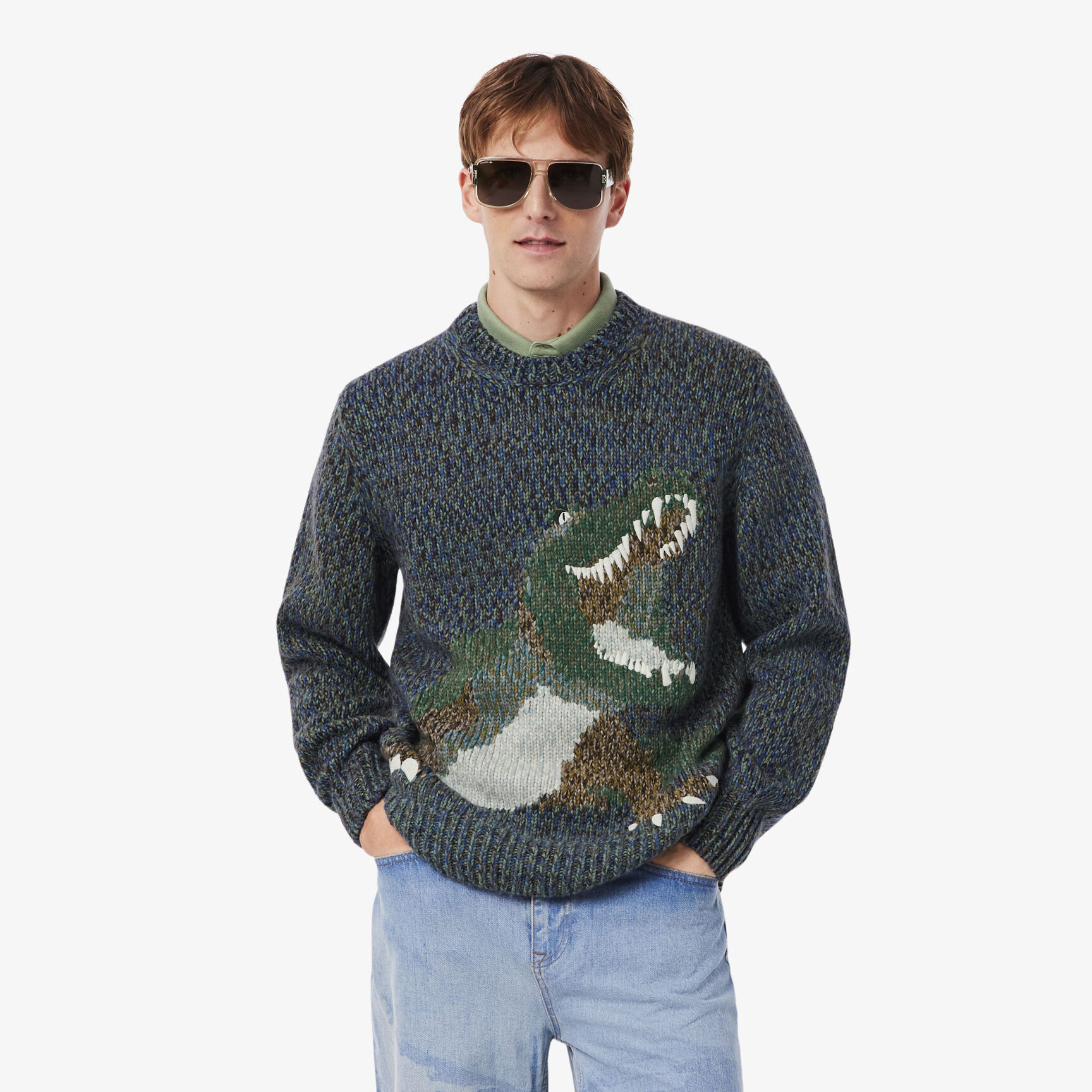 Mercerized Knit Intarsia Crocodile Sweater