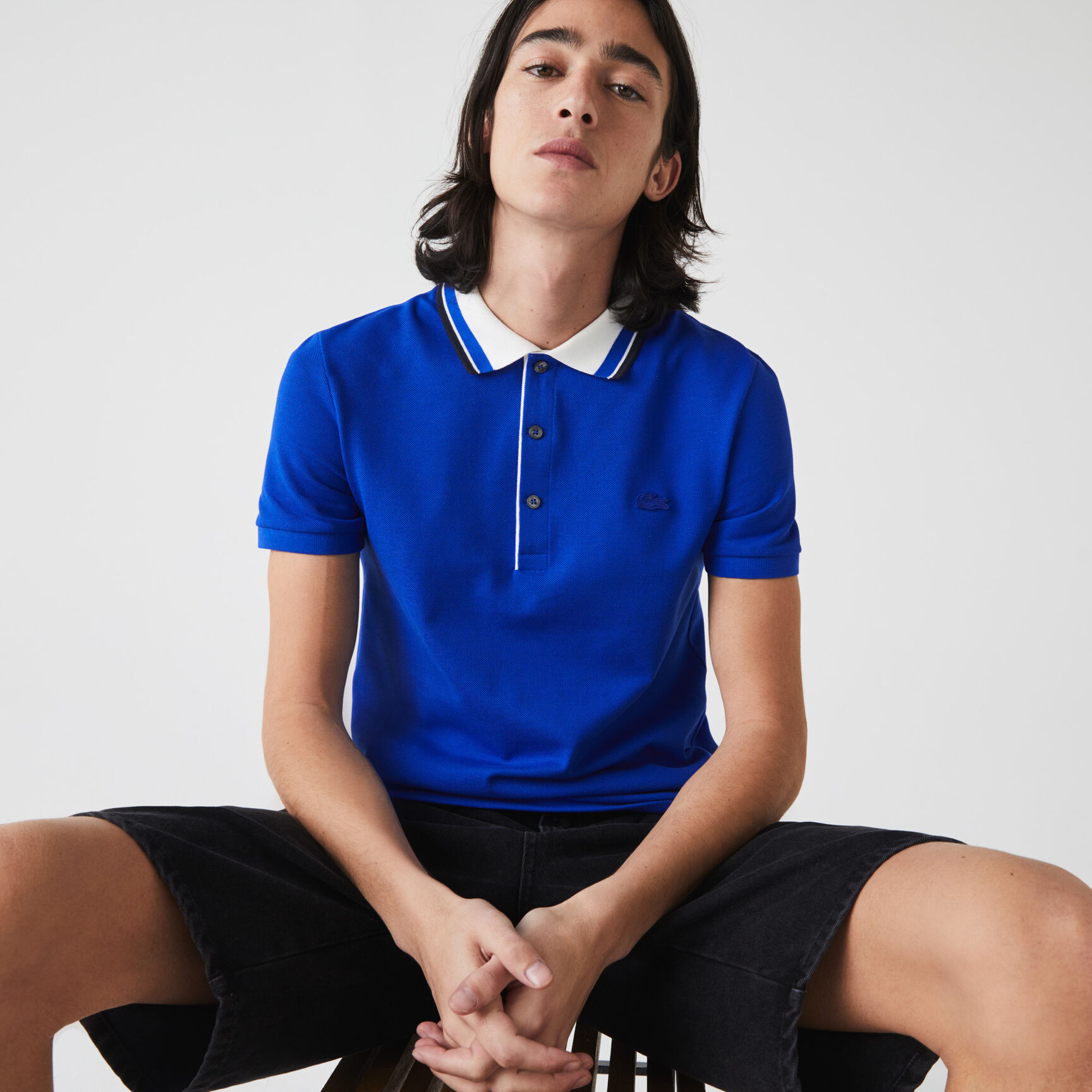 Men&rsquo;s Lacoste Slim Fit Striped Collar Cotton Piqu&eacute; Polo