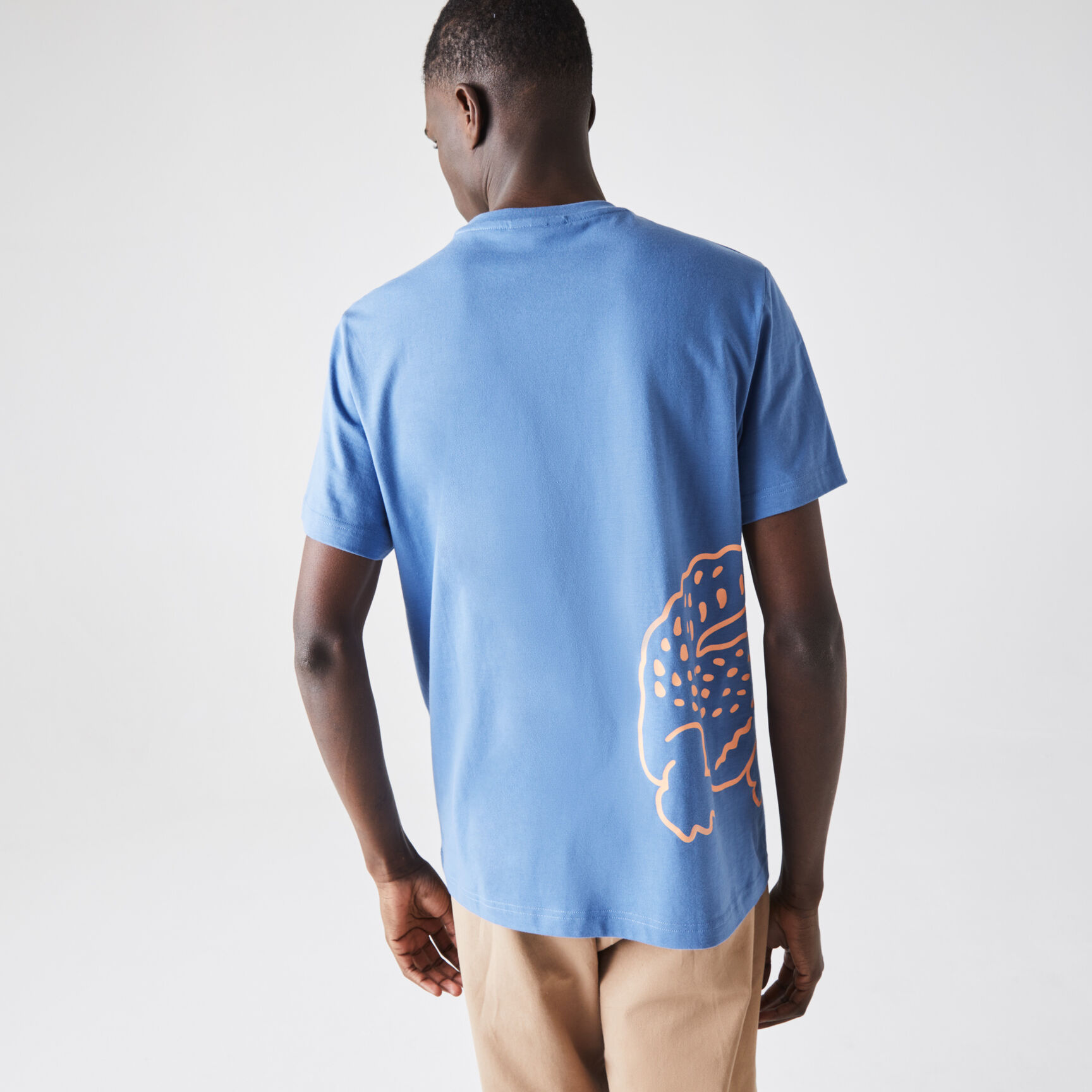 تي شيرت القطن العضوي للرجال بفتحة رقبة مستديرة وطباعة التمساح