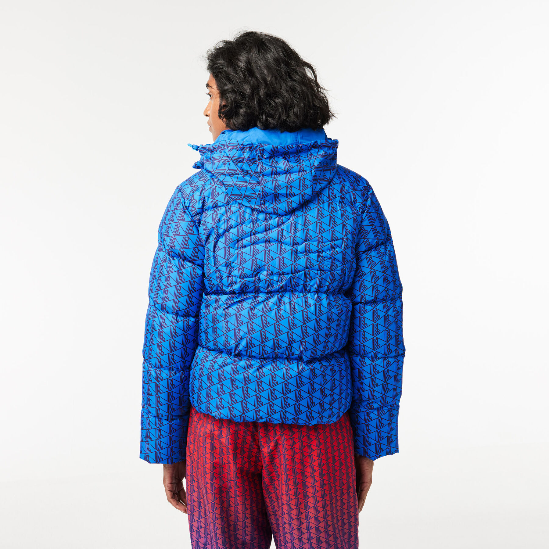 Hooded Monogram Print Puffer Jacket with Puffed Croc at Back lacoste hooded monogram print puffer jacket with puffed croc at back