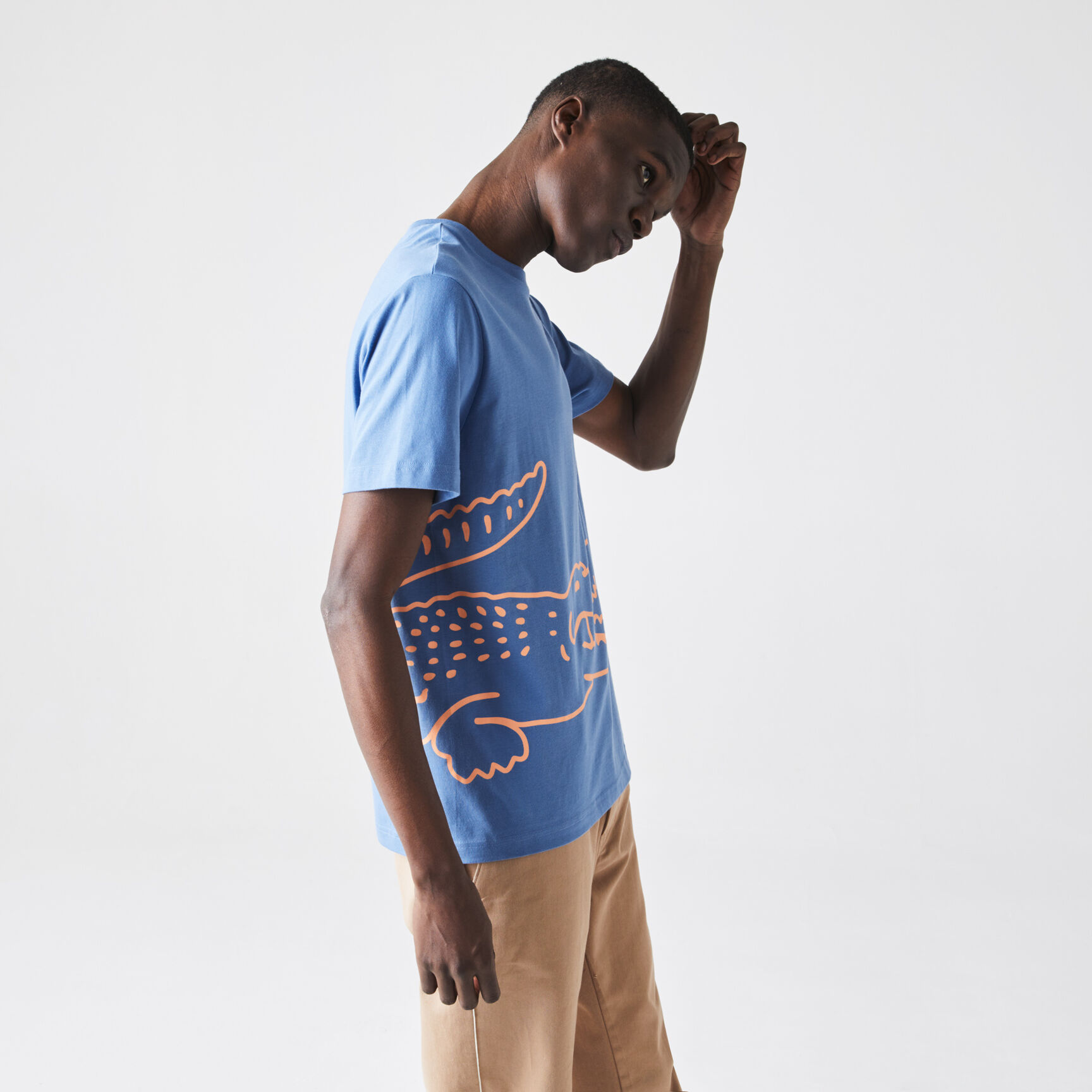 تي شيرت القطن العضوي للرجال بفتحة رقبة مستديرة وطباعة التمساح