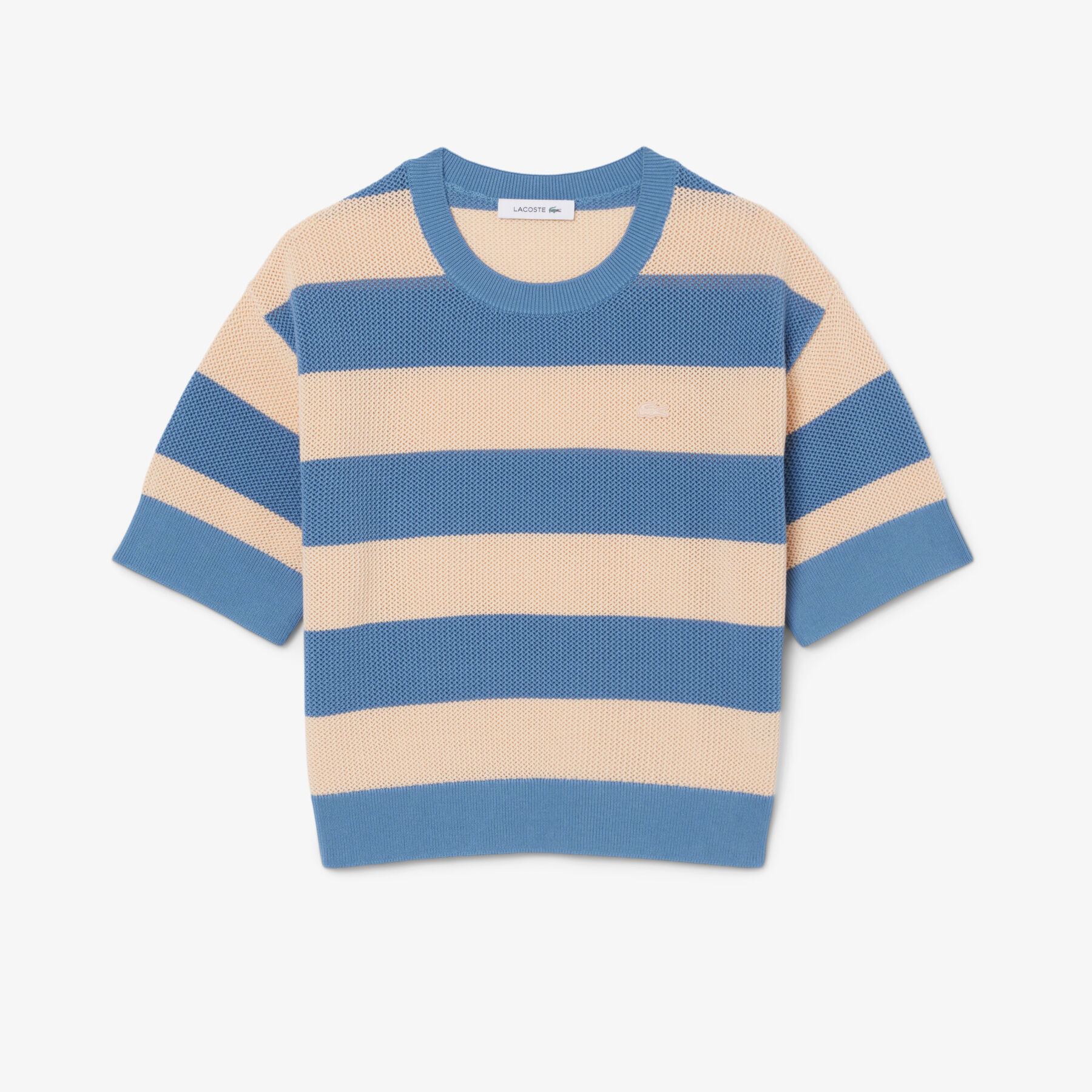 lacoste striped mesh knit t shirt