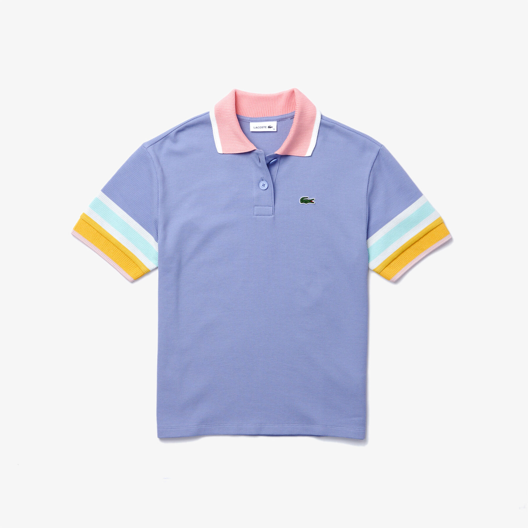 women s lacoste striped sleeve textured cotton polo shirt